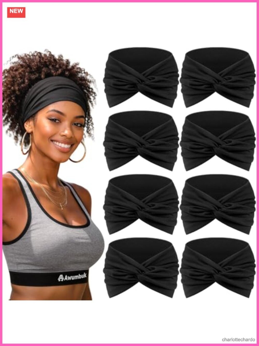Wide Boho Turban Headbands Moisture-Wicking Non-Slip Hair Wraps 8 Pack